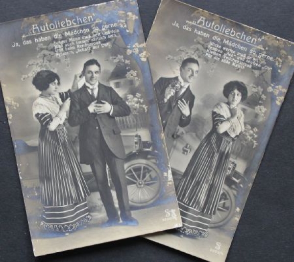 Wanderer Puppchen with lovers "Autoliebchen" 1920 two postcards (9514)